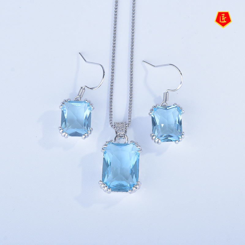 [Ready Stock]Elegant Retro Inlaid Gem Earrings and Necklace Set
