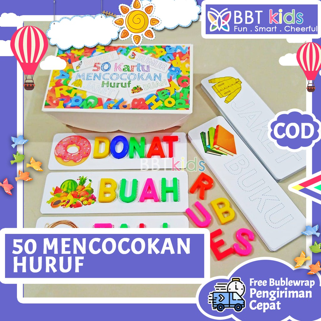 FLASH CARD EDUKASI ANAK KARTU HURUF 50 PCS EDUKASI BAYI ALFABET LENGKAP MAINAN BELAJAR ANAK BALITA