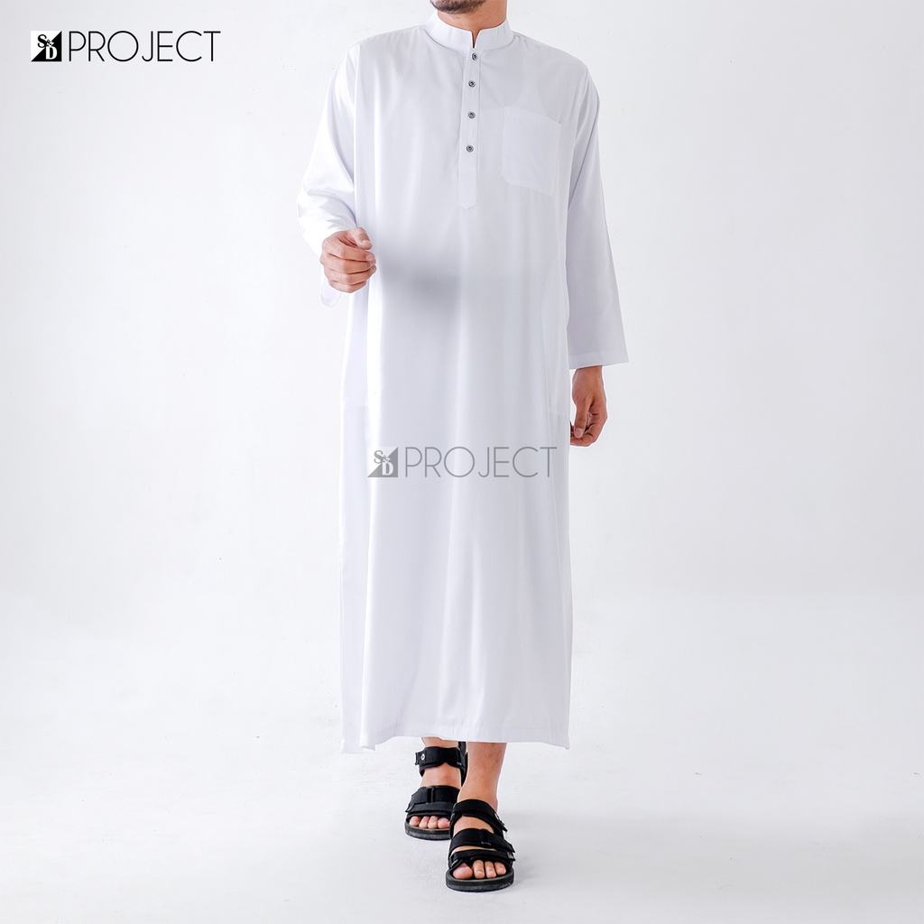 Baju Koko Gamis Pria Lengan Panjang Warna Putih Bahan Katun Tesla Polos Ukuran M L XL / Jubah Taqwa 