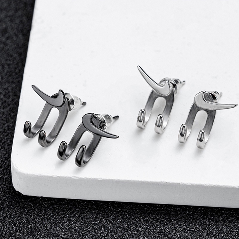 925 Sterling Silver Personality Hip Hop Pair Hook Paw Earrings Male Ins Niche Earrings