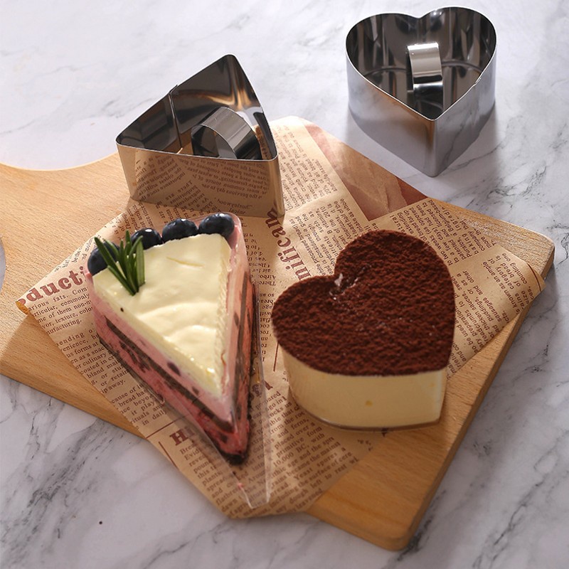 Cetakan Kue Mousse / Dessert Bentuk Kotak / Hati / Bunga / Bulat Bahan Stainless Steel