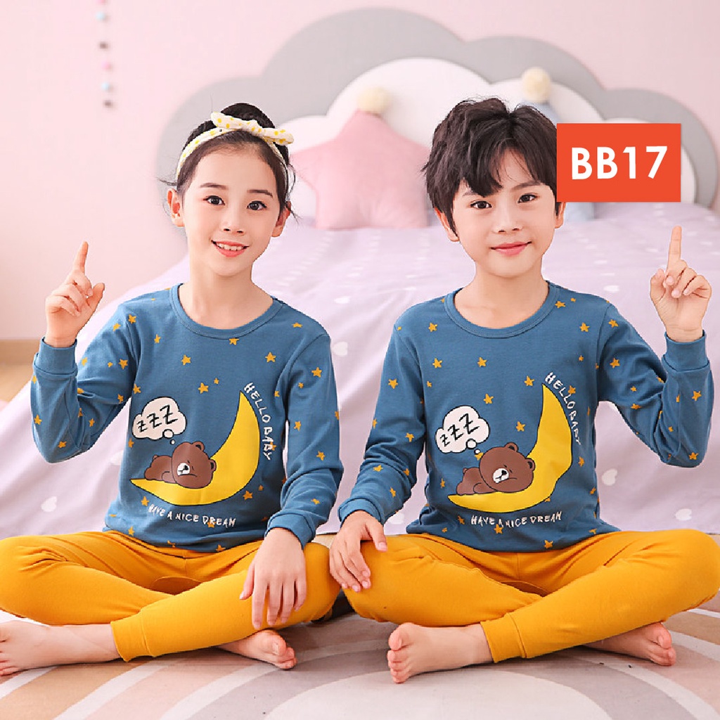 LAPAGO - Piyama Anak Laki laki Perempuan Setelan Baju Tidur  Lengan Panjang Usia 1-11 Tahun Type BB