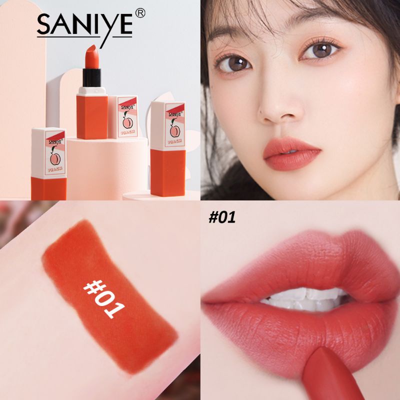 SANIYE Lipstik Matte K1122 Melembabkan bibir 6 warna Rasa Buah Original Warna Peach