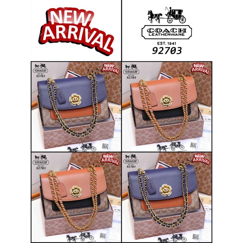 TAS Coach Signature Colorblock Pocket Parker Shoulder Bag Faux Leather Combi Snake skin (92703)