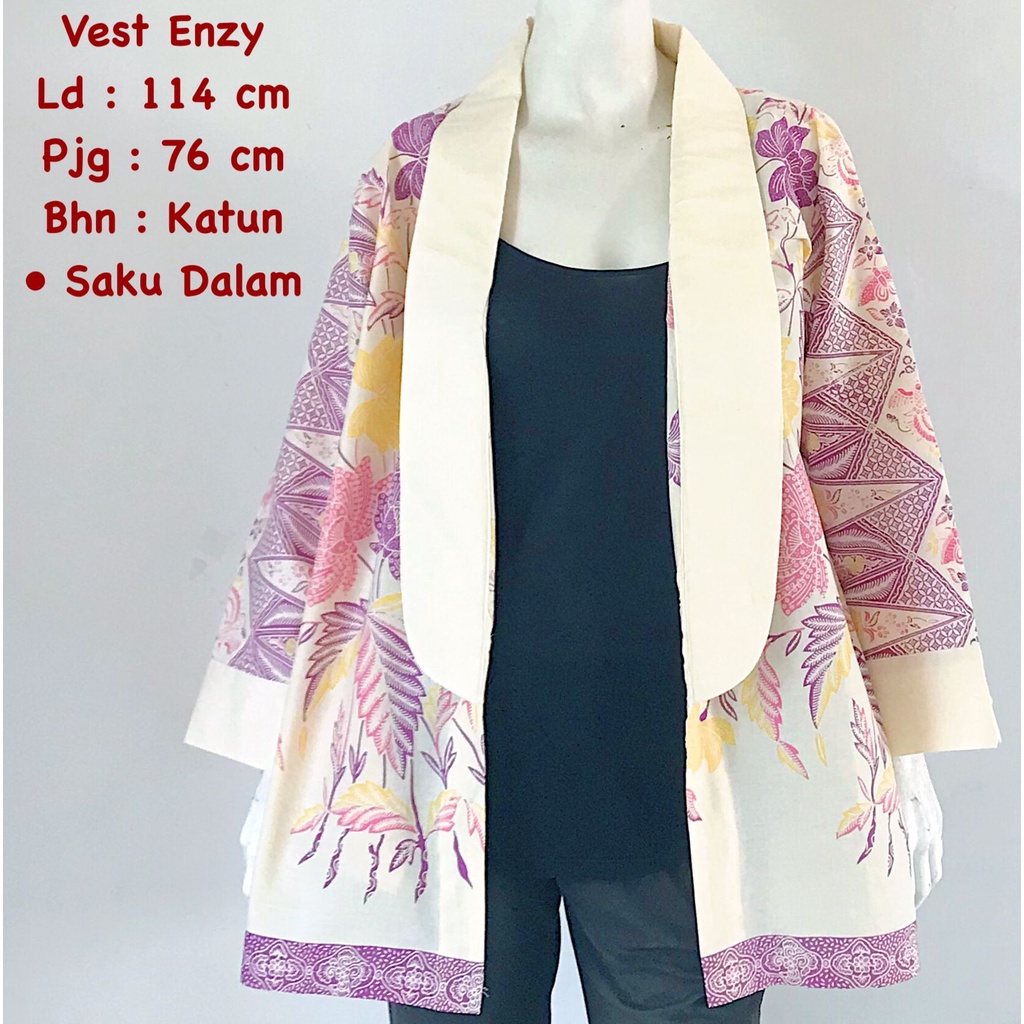 Vest enzy kasmaran tribal batik solo atasan kerja batik trendy bolero kantor cardi kantor