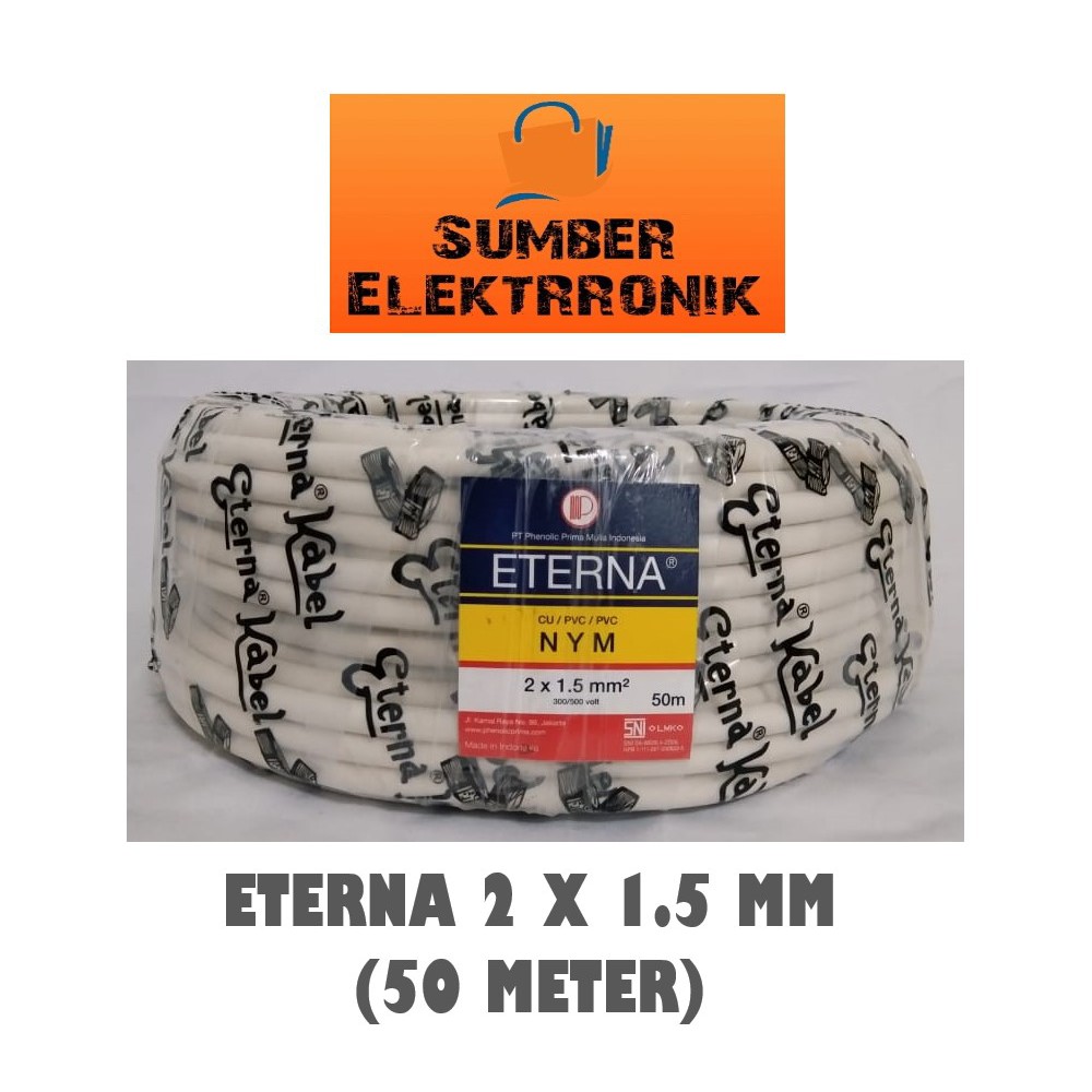 Kabel Listrik Eterna 2x1,5 mm KAWAT Tembaga Murni 50 Meter Full