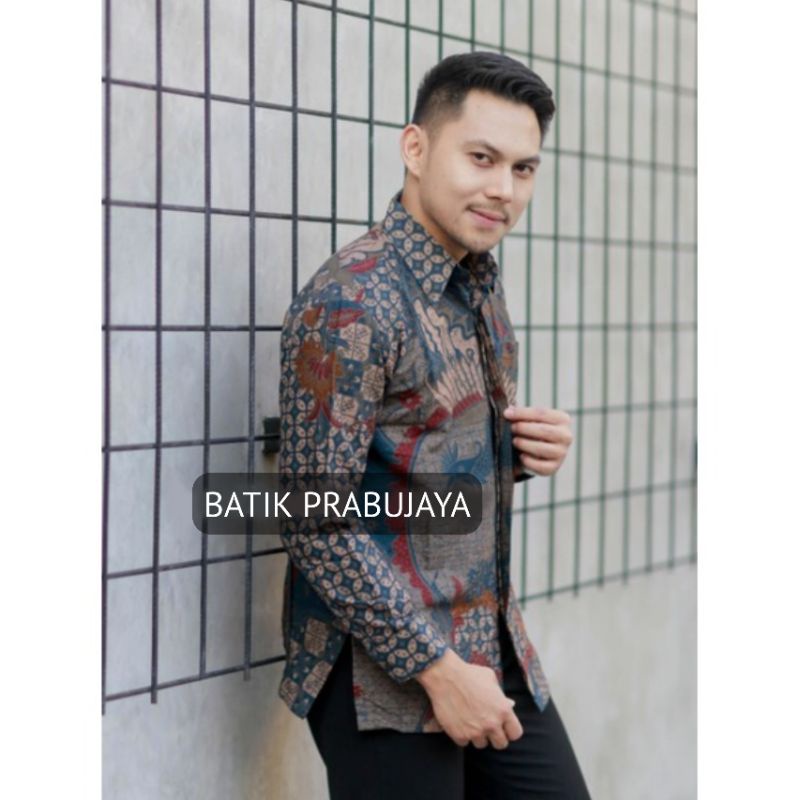 WIRYAWAN Kemeja Batik Pria Modern Lengan Panjang Full Furing Katun Halus Solo - Baju Batik Pria Seragam Kerja Kantor