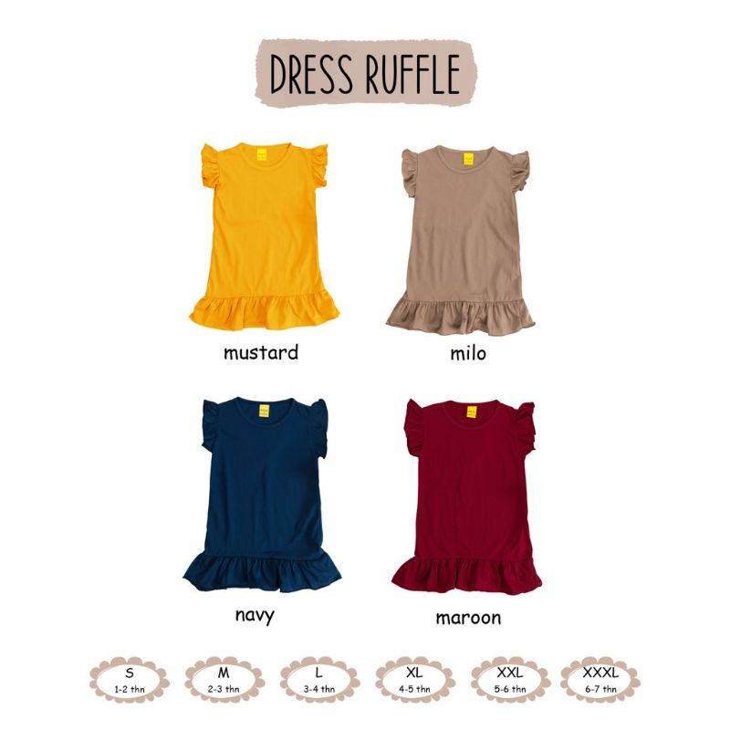owlet - Dress ruffle polos anak / daster anak (1-6 tahun)