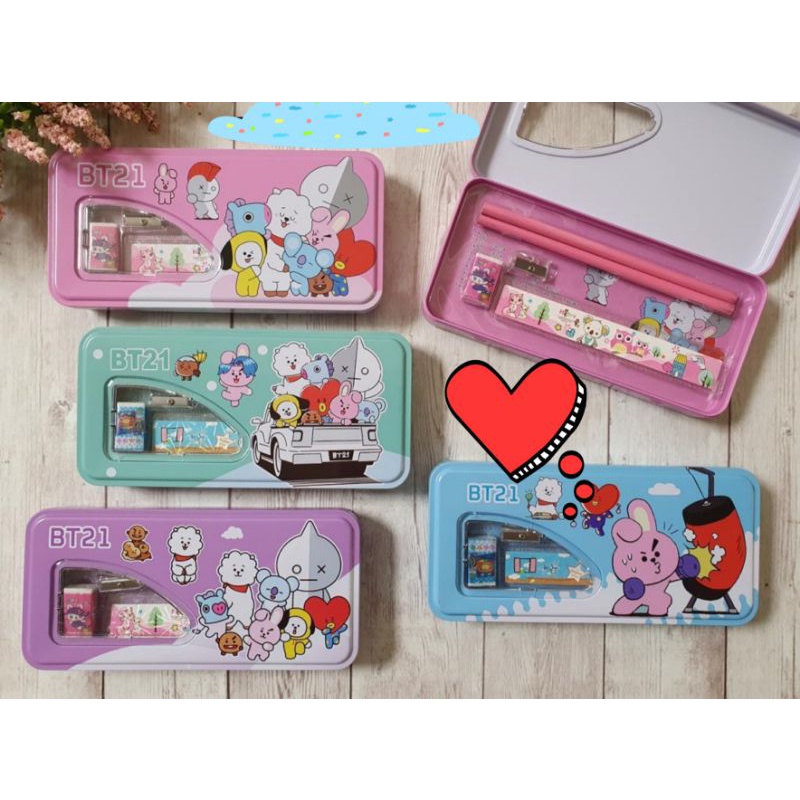 kotak pensil BTS BT21/pencil case/tempat pensil MAGNET BTS/plastik BTS-Kaleng isi BESAR BTS