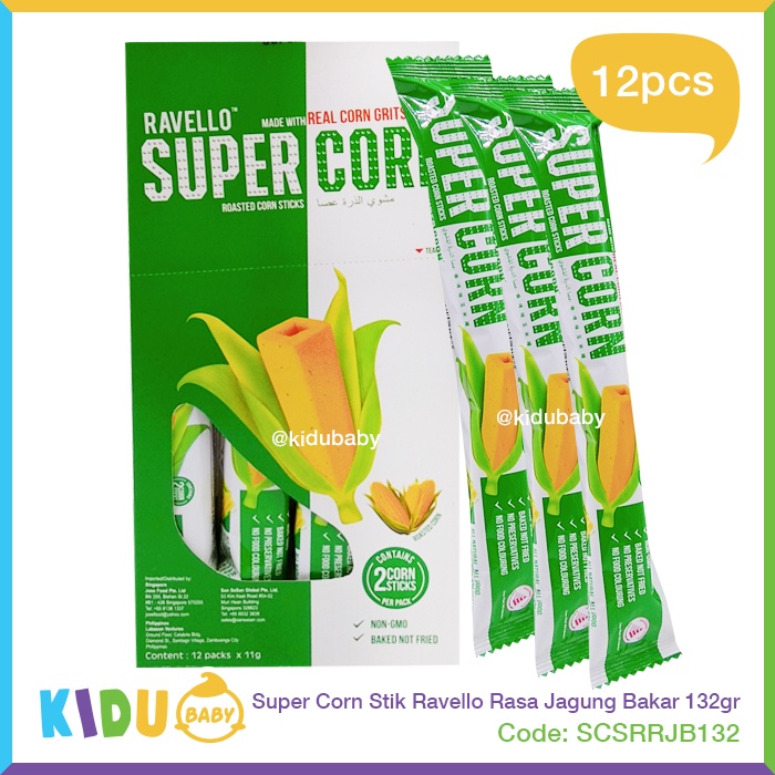 SuperCorn Stik Ravello 132gr Cemilan Snack / Super Corn Stik Cemilan Sehat / Kidu Baby