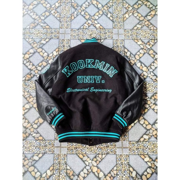 Varsity Jacket Kookmin Univ lengan leather