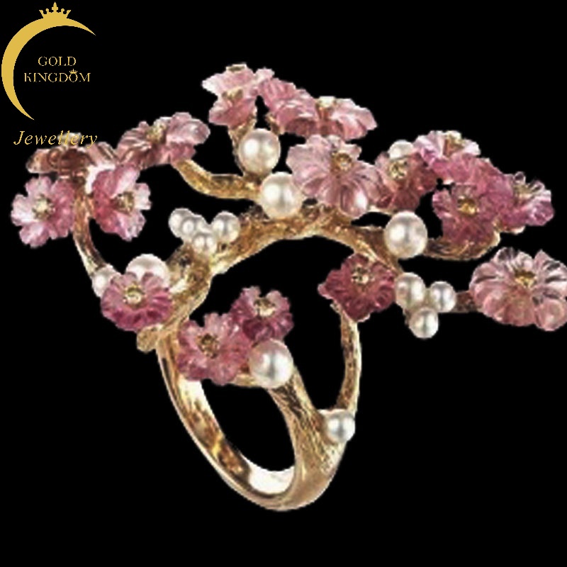 Cincin Mutiara Bentuk Bunga Plum Warna Pink