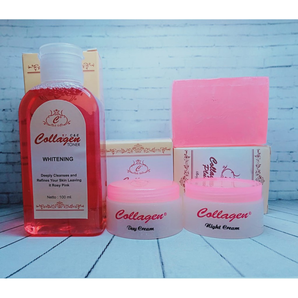 Paket cream pemutih collagen siang dan malam sabun dan toner