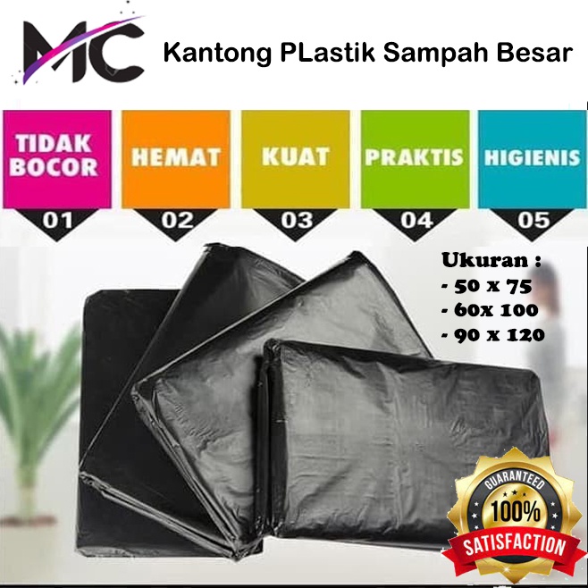 Kantong Plastik Sampah Besar Jumbo Kresek Tong Hitam Tebal Kuat Anti Bocor Poly Bag Trash Bag Praktis Murah