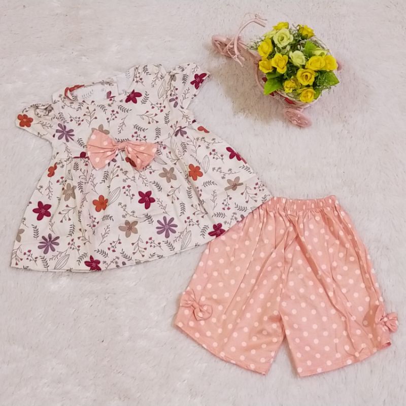 Setelan Sabrina Bunga Celana soft cotton umur 1-12 Bulan