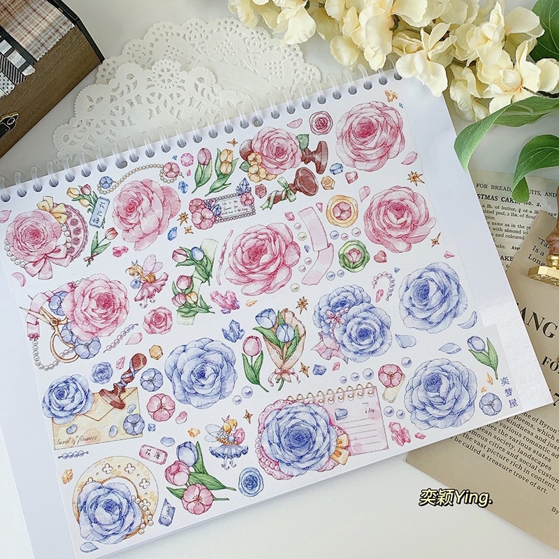 

[Sample] Yi Dream House Pink & Blue Flowers PET Tape / Journal scrapbook planner bujo