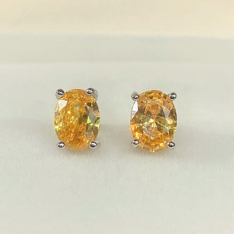 Anting Stud Cubic Zirconia Bentuk Oval Warna Putih Pink Kuning Gaya Minimalis Elegan Untuk Wanita