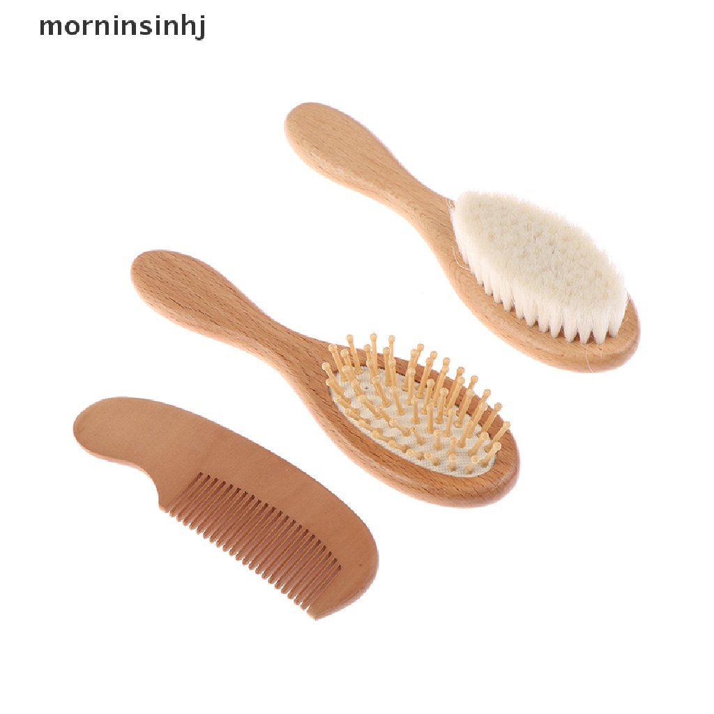 2pcs / set Sisir Rambut Bahan Bulu Kambing Lembut Nyaman Untuk Bayi
