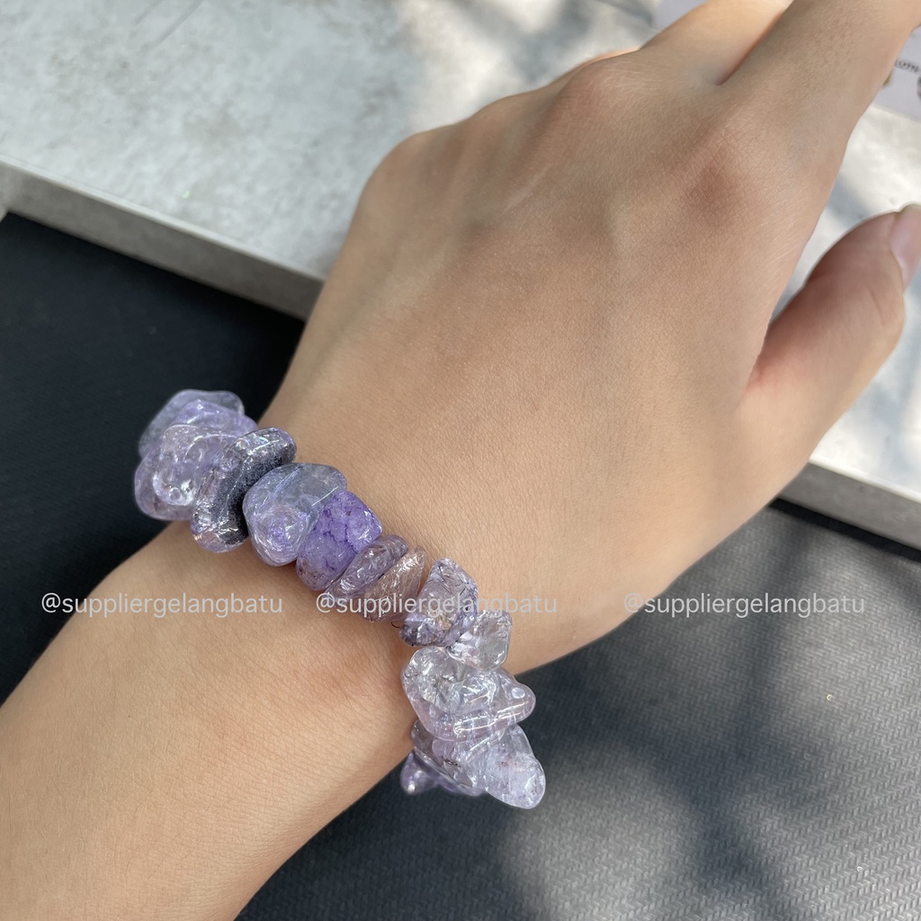 Gelang Kerikil Amethyst Ungu Kecubung Besar 2CM Etnik Batu Alam Natural