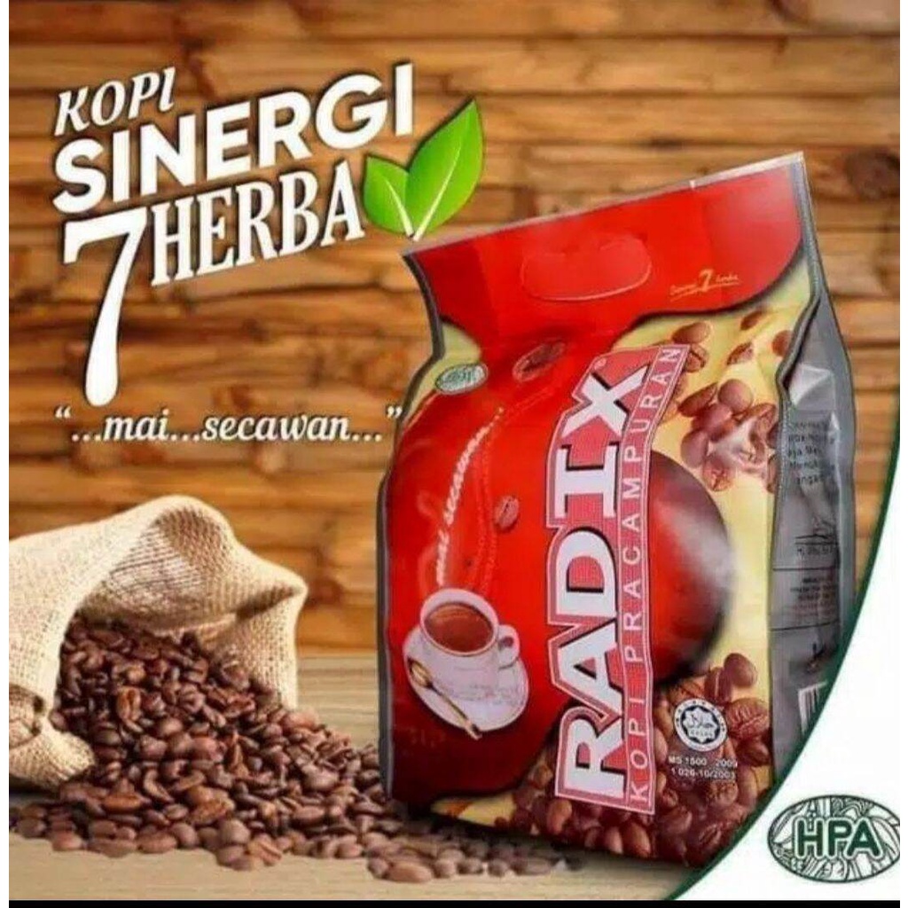 

Kopi RADIX Premix Coffe Kopi Pracampuran MAI Secawan / Isi 32 Sachet HPA Malaysia / ORI KOPI RADIX