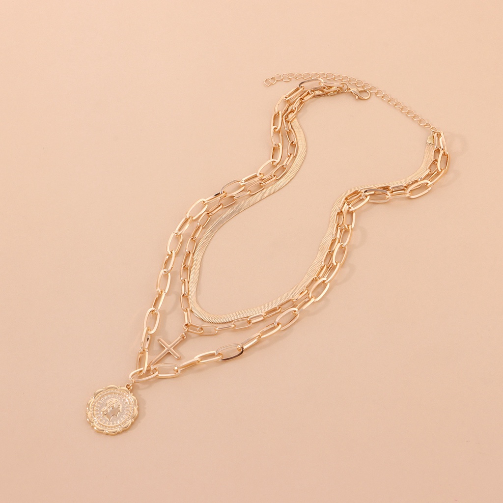 Cross Liontin Stainless Ular Geometri Rantai Kalung Emas untuk Wanita Kalung Kalung Perhiasan