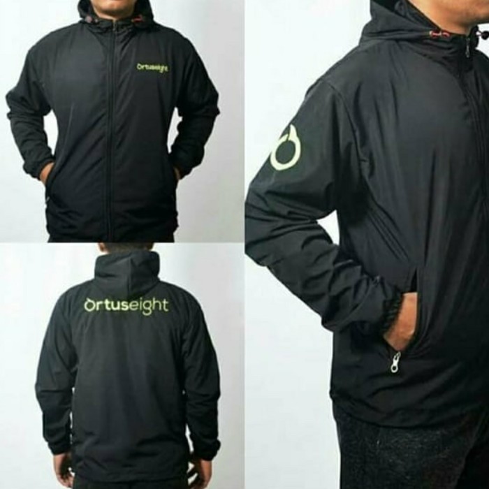 JAKET PARASUT ORTUSIGHT BLACK JAKET RUNNING LARI  - All Size