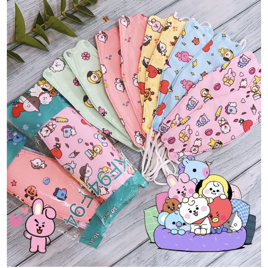 MASKER KF94 BTS ANAK/ MASKER ANAK KARAKTER MOTIF/ MASKER EARLOOP ISI 10PC