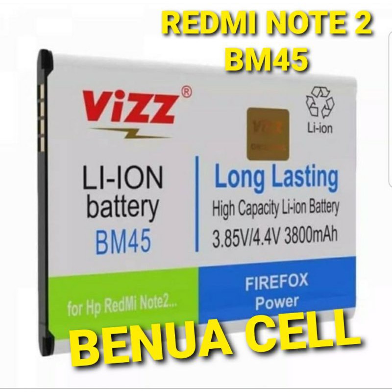 BATRE BATERAI BATEREI VIZZ - VIZZ DOBEL POWER XIAOMI REDMI NOTE 2 BM45