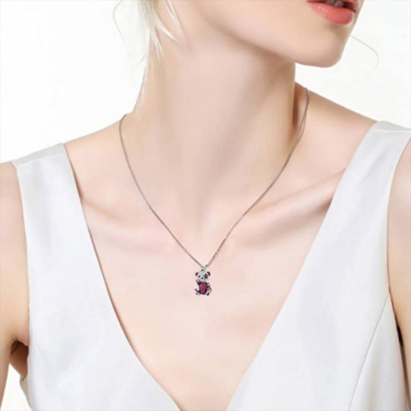 Kalung Liontin Kristal Bentuk Beruang Bahan 925 Sterling Silver Gaya Hip Hop Untuk Wanita