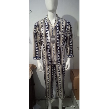 piyama la mirage katun pria dewasa lengan panjang motif campur