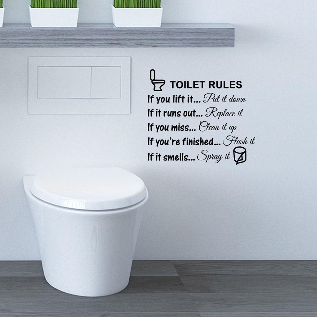 Nanas 1/2PCS Stiker Dinding Kamar Mandi Quotes/Kata Kata Aturan Dapur WC Sign Bathroom Decor Dekorasi Rumah