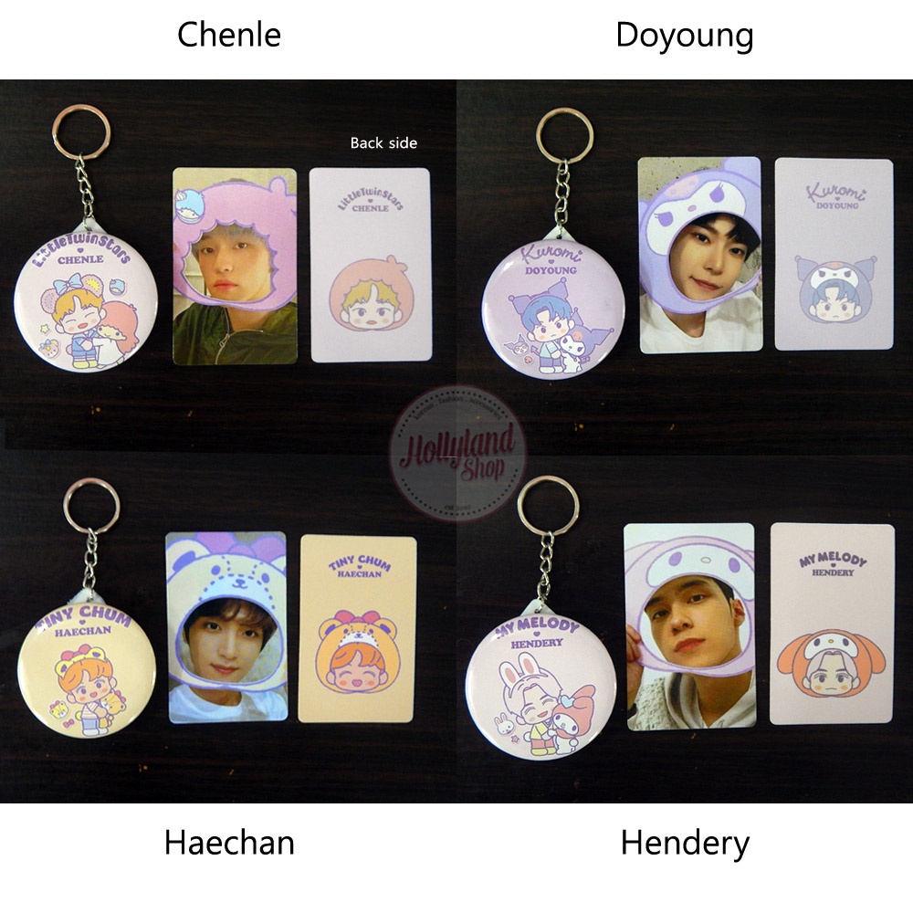 Paket Gantungan Kunci Pin + Photocard PC NCT Sanrio Character Unofficial