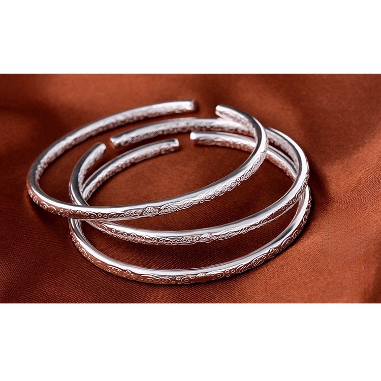 Gelang Boho Model Terbuka Bahan Stainless Steel Lapis Silver Untuk Wanita