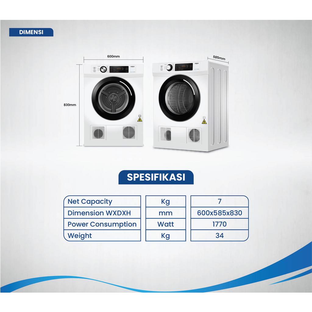 Mesin Pengering Pakaian Dryer Aqua 7Kg FQV-701E