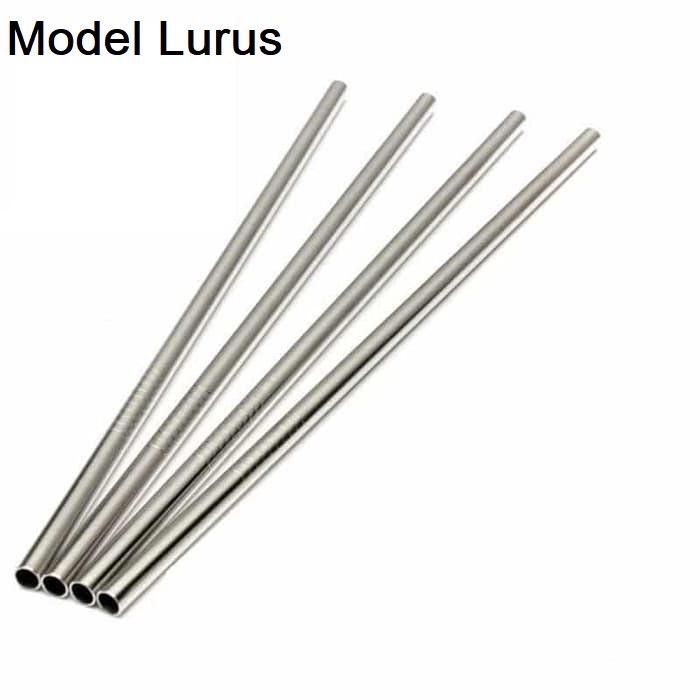 Sedotan Besi Stainless Steel Straw Model Lurus / Lengkung Sedotan Anti Karat Silver Sedotan Minuman