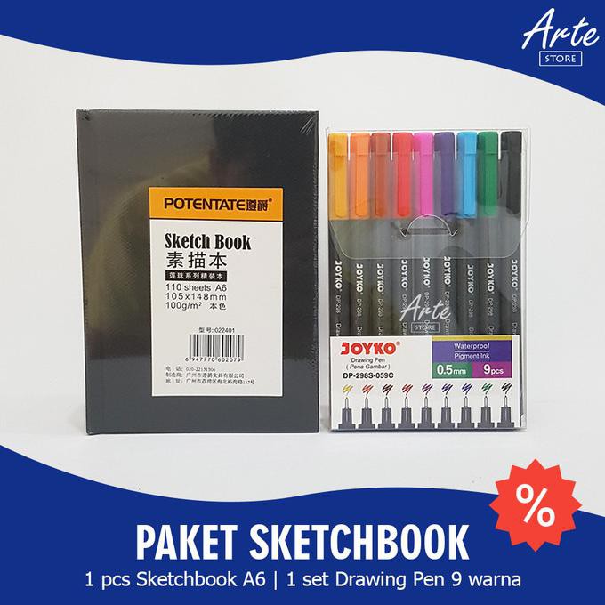 

(PERALATAN MENGGAMBAR) PAKET SKETCH BOOK (POTENTATE A6 DAN DRAWING PEN SET) PROMO