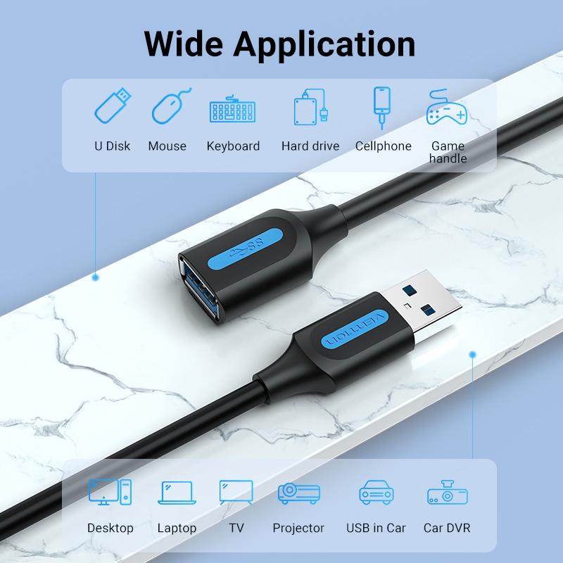 Vention Kabel Extension Usb 3.0 male to female Kecepatan Tinggi 5gbps Untuk Laptop/Pc