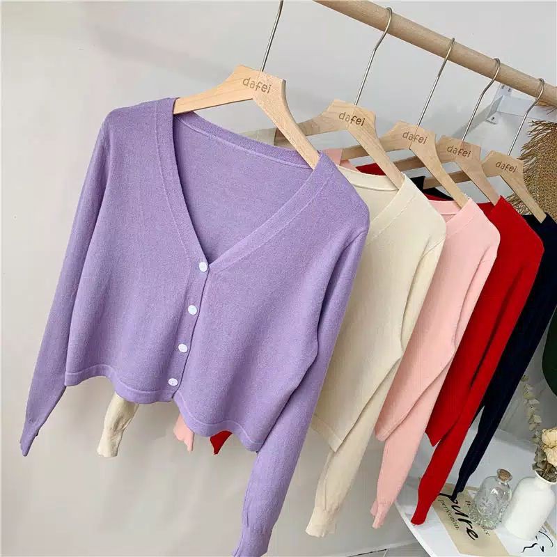 crop kardigan v lengan panyjang