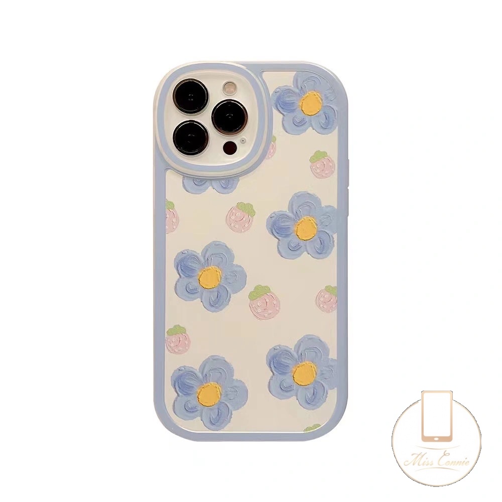 Casing Hp Oppo A95 A96 A76 A16K A55 A74 A15 A57 A54 A12 A16 Reno 8T 8 7Z 7 5 6 5F 4F 4 A5s A78 A58 A7 A9 A53 A31 A5 A15S A52 A35 Lukisan Cat Minyak Bunga Biru Pink Sarung Strawberry