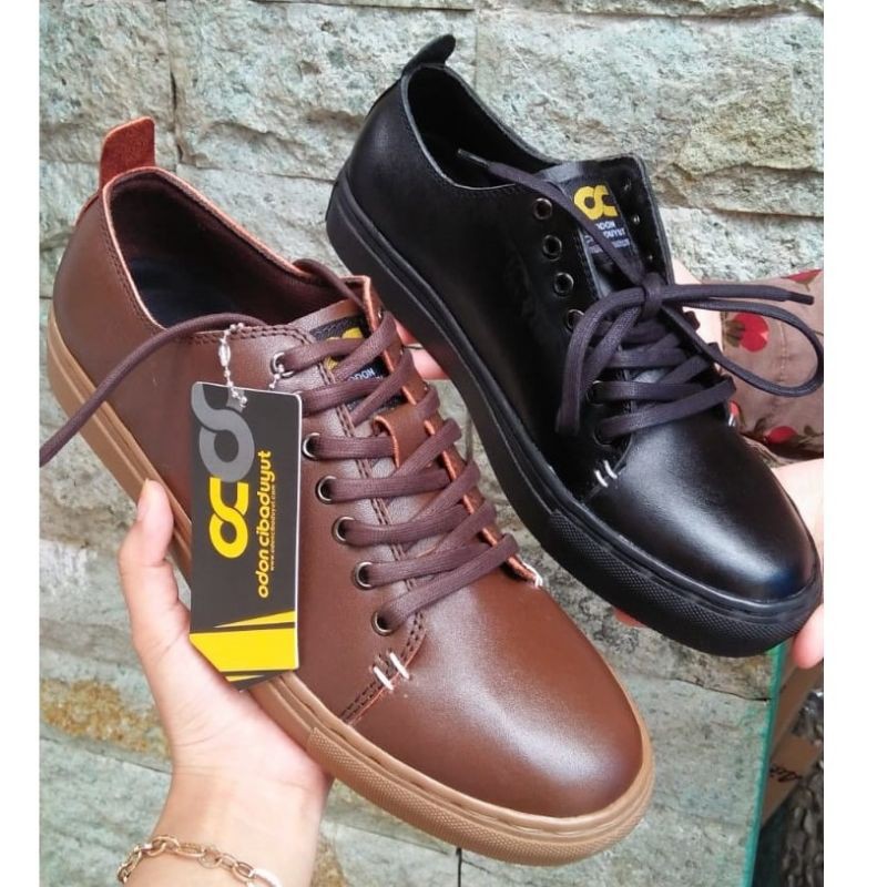 SEPATU SNEAKER CLASSIC PRIA BAHAN KULIT SAPI ASLI SIMPLE ELEGAN BRAND LOCAL ODON CIBADUYUT