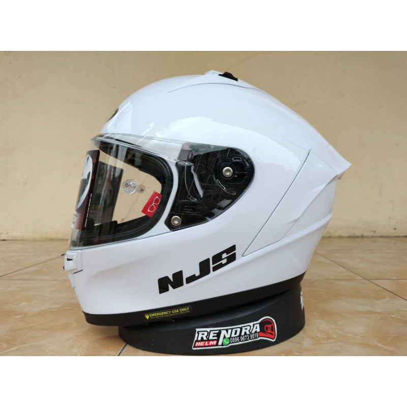 Helm NJS Zx1 Motif/ Poloss. NJS ZX- 1R Solid White. Original 100% ( Ogkir Termurah 2kg )-White