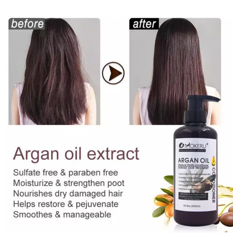 MOKERU (1SET) Pewarna Rambut Herbal | Argan Oil Dye hair shampoo 500ml Dan Conditioner 500ml+Vitamin rambut 1Blister.