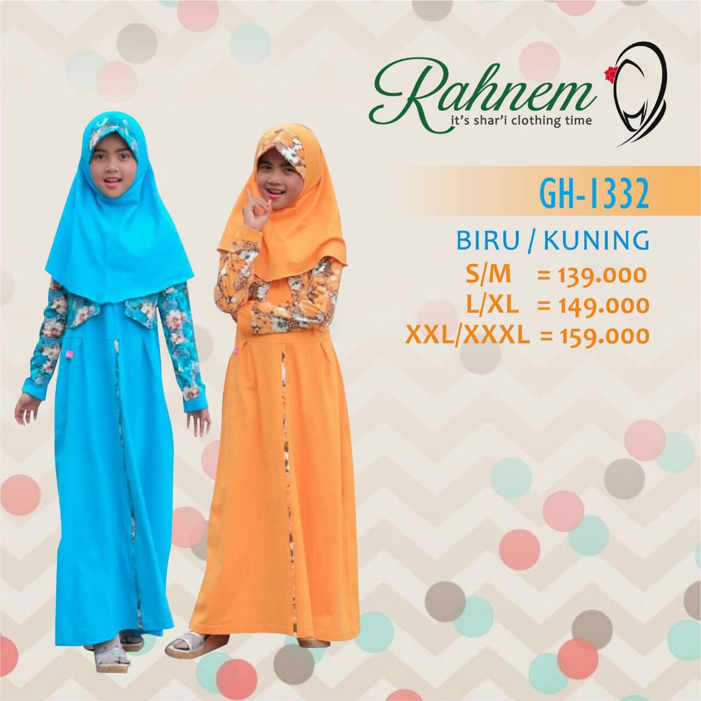 GAMIS  MUSLIM ANAK  PEREMPUAN / RAHNEM  GH - 1332 / FASHION MUSLIM