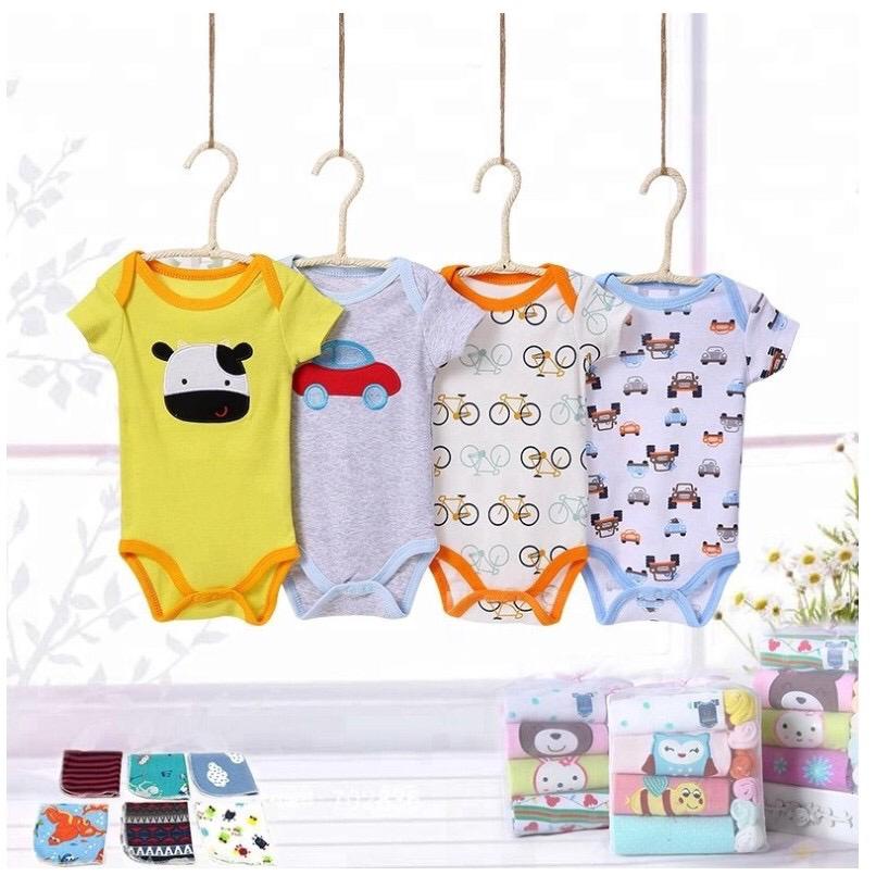 LOVELLE CARTS 4 PCS BODYSUIT JUMPER PENDEK + 3 PASANG KAOS KAKI BAYI 3-12 BULAN