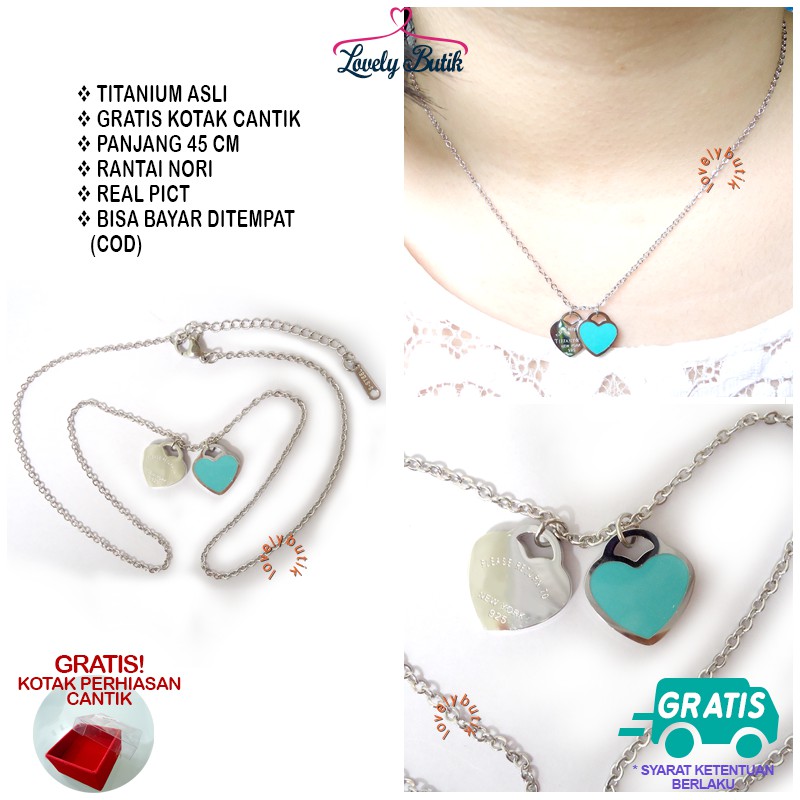 Lovelybutik Kalung Titanium Anti Karat V4lentin3 Kalung Wanita Titanium Liontin Love Panjang