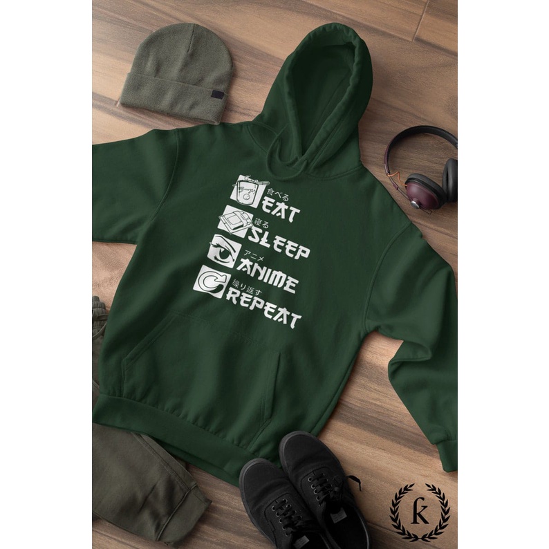 HOODIE PRIA WANITA EAT SLEEP REPEAT ANIME SIZE M - XXL / HOODIE UNISEX TEBAL