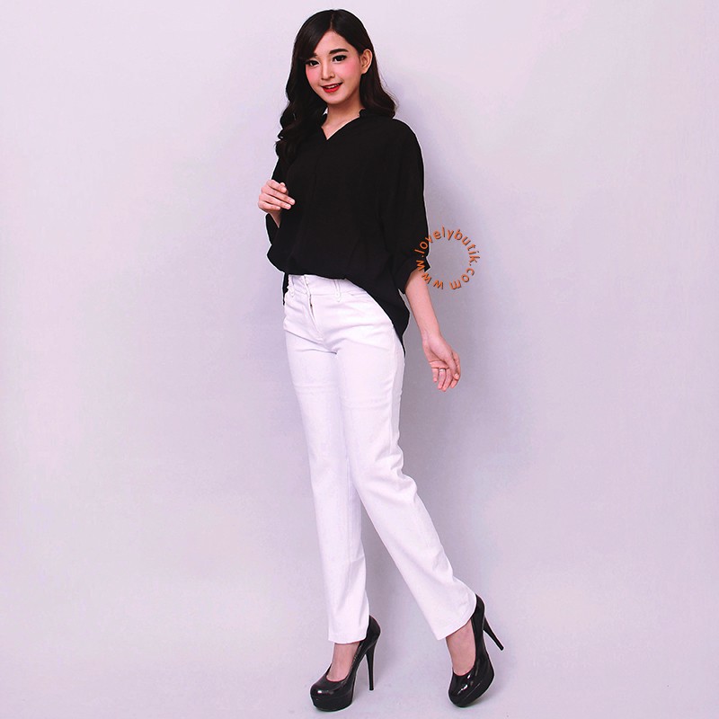 Lovely Snow White Plain Chinos Pants Celana Kerja Wanita  Stretch Putih / White