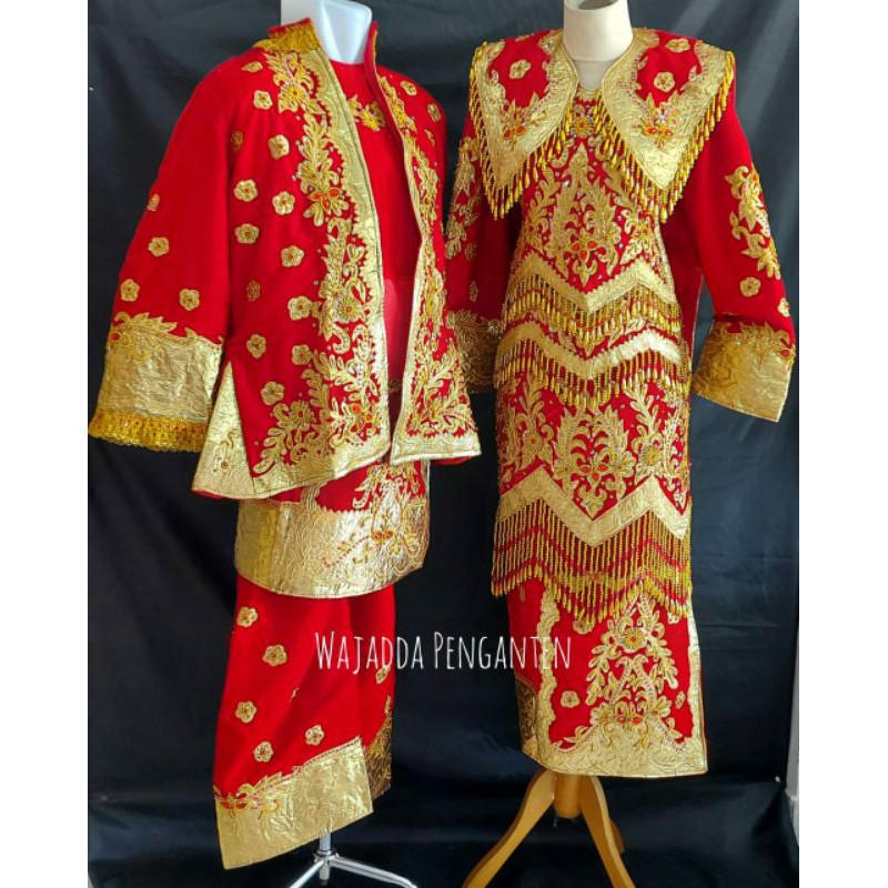 BAJU PENGANTIN MERAH PENGANTIN MINANG BELUDRU LAME BORDIRAN