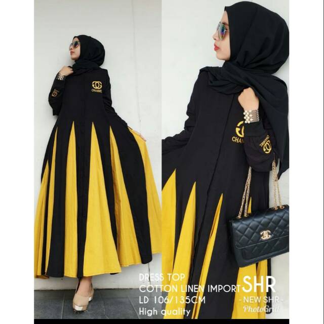 Dress top chanel katun linen ori syahira shr