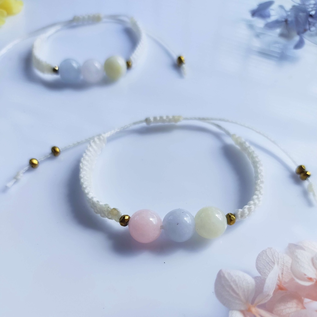 Gelang Tali Macrame Wanita Original Crystal Moon - TRIPLE PASTEL JADE